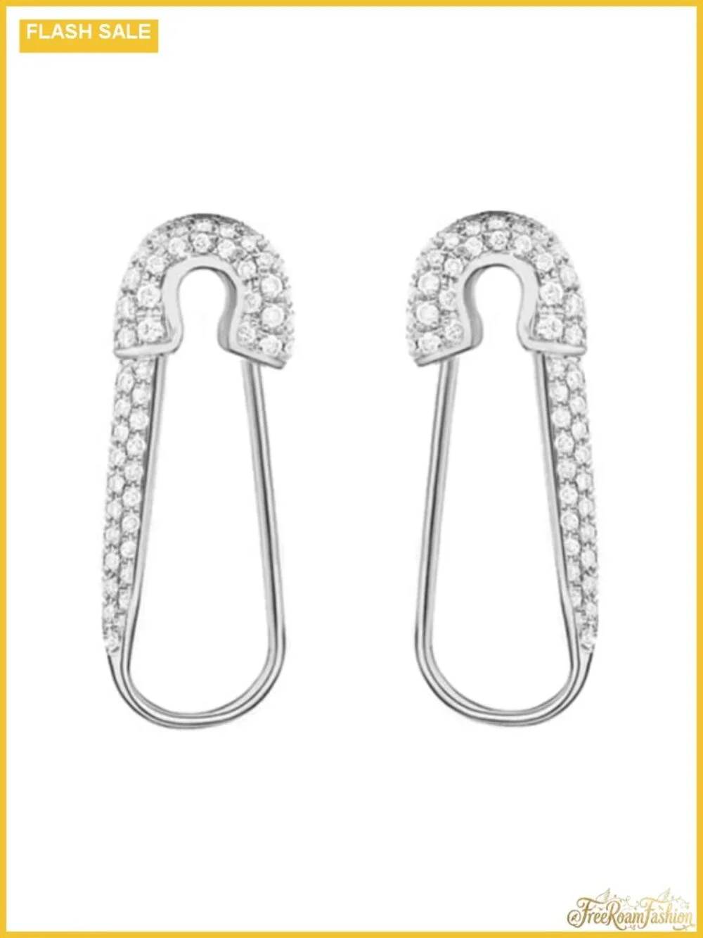 Sterling Silver Safety Pin Hoop Earrings Dainty CZ Dangle Hypoallergenic 20mm